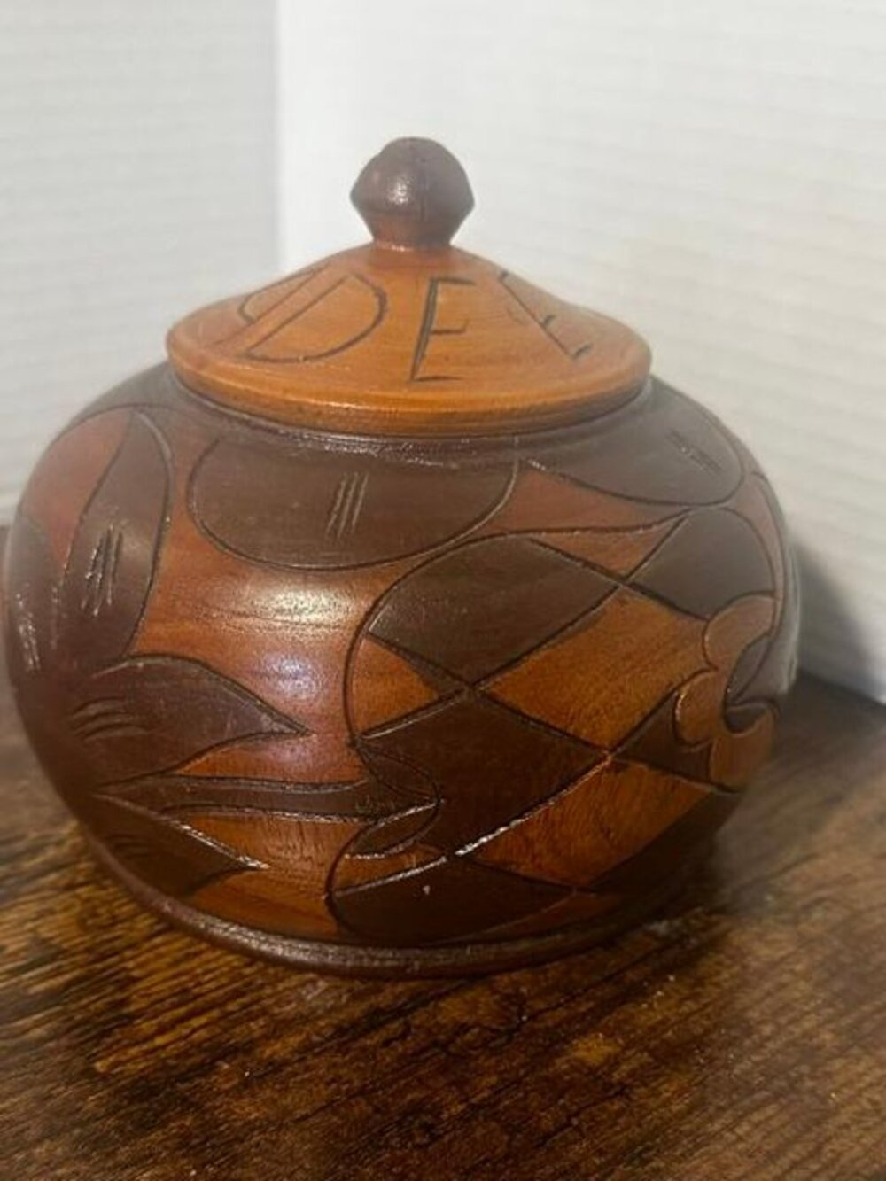 * LABADEE HAITI Hand Crafted Wooden Decorative Jar W/Lid